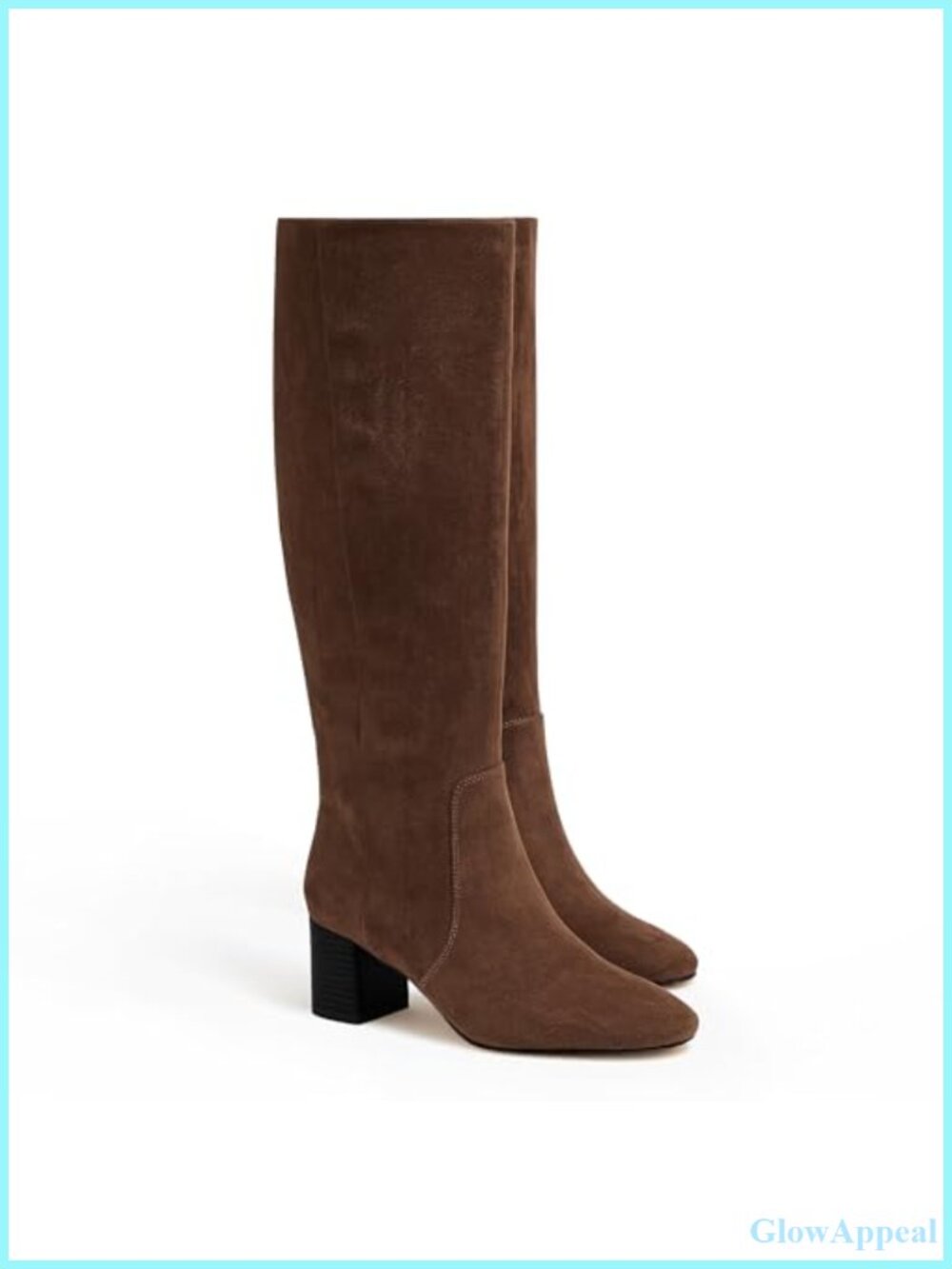 Faux Suede Knee High Boots Chunky Block Heel Side Zip Tall Fall Winter